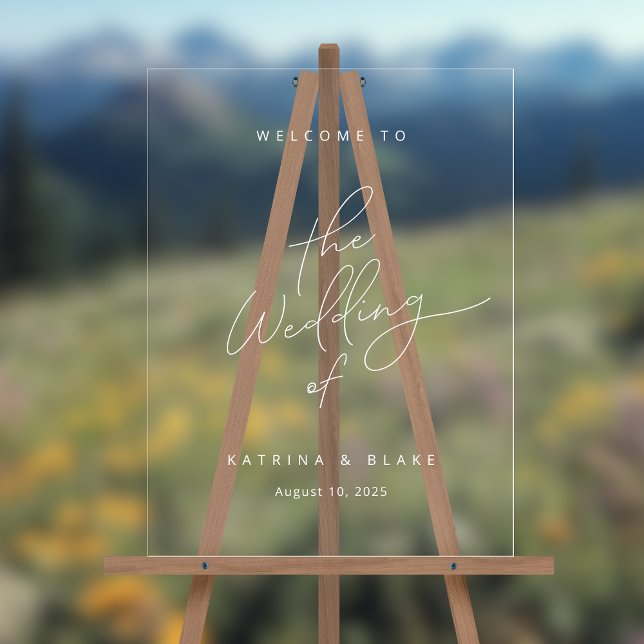 Modern Minimalist Simple Script Wedding Welcome Acrylic Sign (Shown on an 18" x 24" clear acrylic sign)
