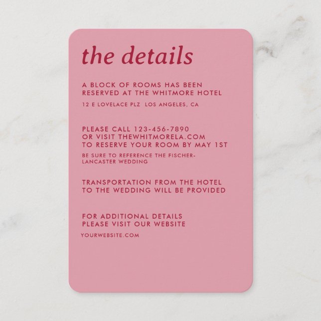 Modern Minimalist Simple Sleek Wedding Details Enclosure Card (Front)
