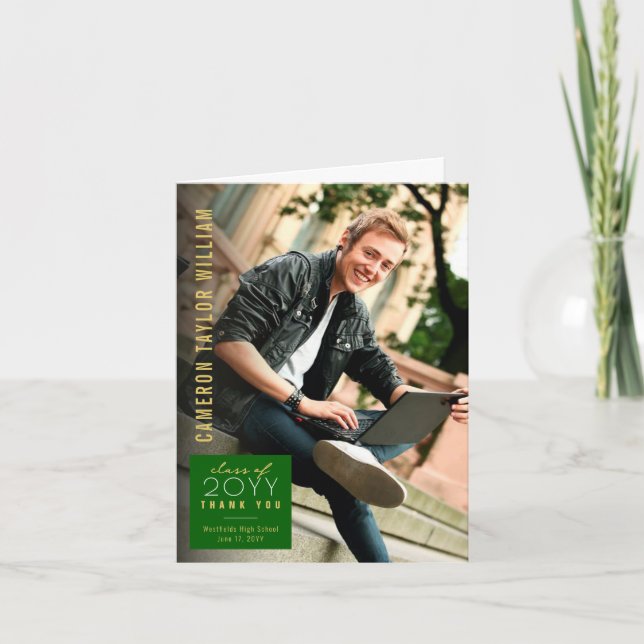 Modern Minimalist Simple Square Photo Graduation Thank You Card (Front)