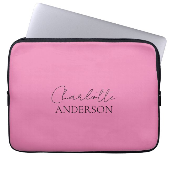 Modern Minimalist Simple Stylish Name Pink  Laptop Sleeve (Front)