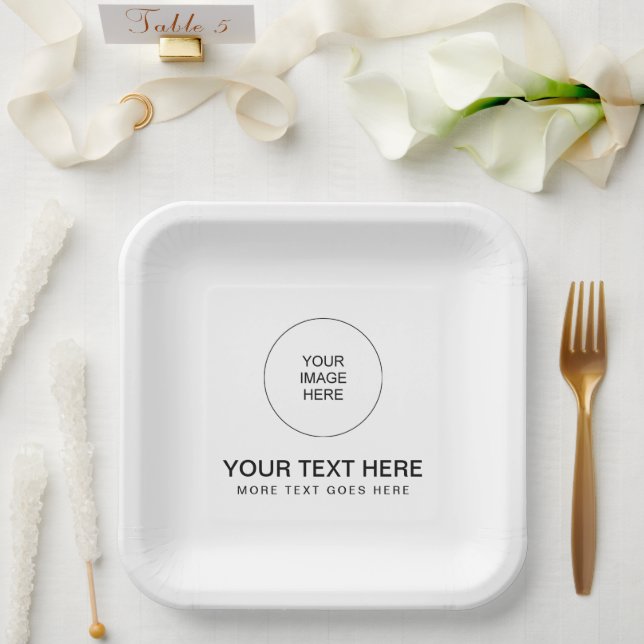 Modern Minimalist Simple Template Add Photo Text Paper Plate (Wedding)