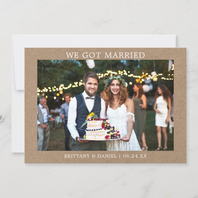 Modern Minimalist Simple We Got Married Kraft Card (Front)