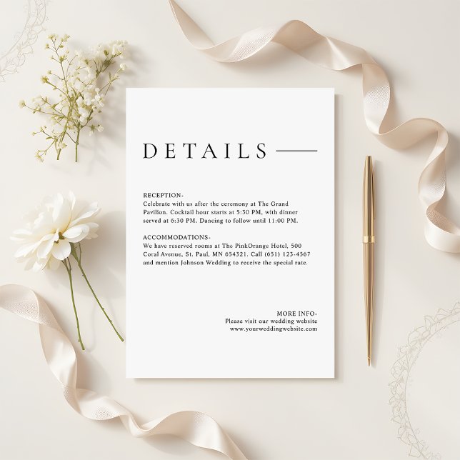 Modern Minimalist Simple Wedding Details Enclosure Card (Creator Uploaded)