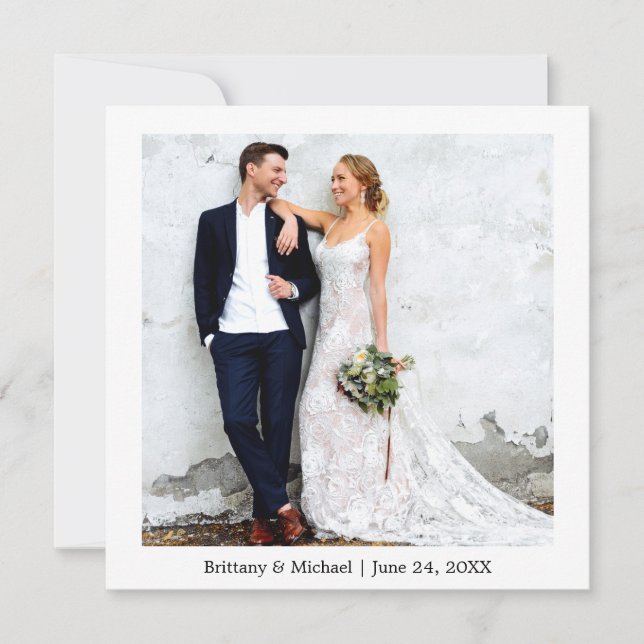 Modern Minimalist Simple Wedding Photo Square Thank You Card (Front)