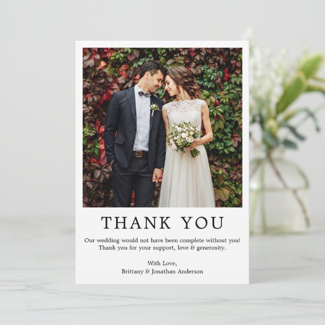 Modern Minimalist Simple Wedding Photo Thank You Card (Standing Front)