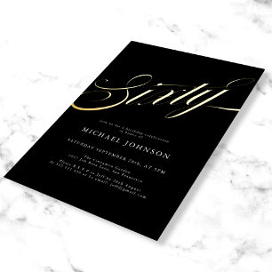Modern Minimalist Sixty Black Gold 60th Birthday