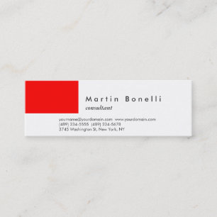 Modern Minimalist Skinny Red White Business Card