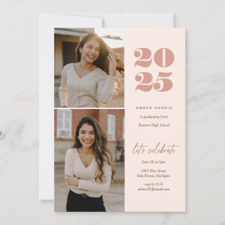 Modern Minimalist Soaring Grad 2 Photo | Pink Invitation