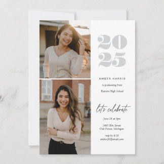 Modern Minimalist Soaring Grad 2 Photo | White Invitation