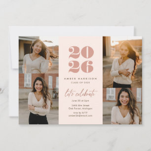 Modern Minimalist Soaring Grad Blush Pink Photo Invitation