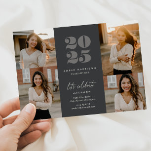 Modern Minimalist Soaring Grad Charcoal Photo Invitation