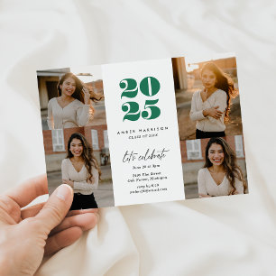 Modern Minimalist Soaring Grad   Green White Photo Invitation