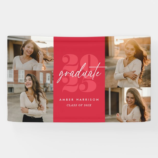 Modern Minimalist Soaring Grad | Red + White Banner (Horizontal)