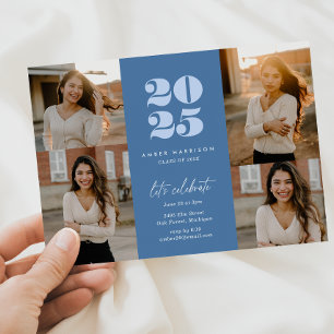 Modern Minimalist Soaring Grad   Royal Blue Photo Invitation