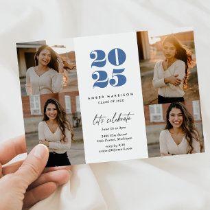 Modern Minimalist Soaring Grad   Royal Blue Photo Invitation