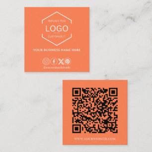 Modern Minimalist Social Media QR Code Orange Square Business Card
