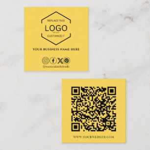 Modern Minimalist Social Media QR Code Yellow Square Business Card
