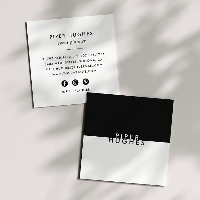 Modern Minimalist Square Business Cards | Black (Creator Uploaded)