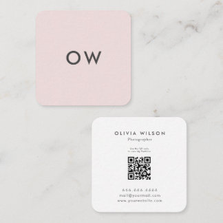 Modern Minimalist Square Monogram Baby Pink Business Card