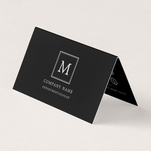 Modern Minimalist Square Monogram Double Loyalty Business Card (Front)