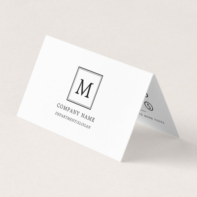 Modern Minimalist Square Monogram Double Loyalty Business Card (Front)