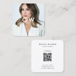 Modern Minimalist Square Monogram Photo Square Business Card