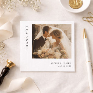 Modern Minimalist Square Romantic Wedding Photo Thank You Card