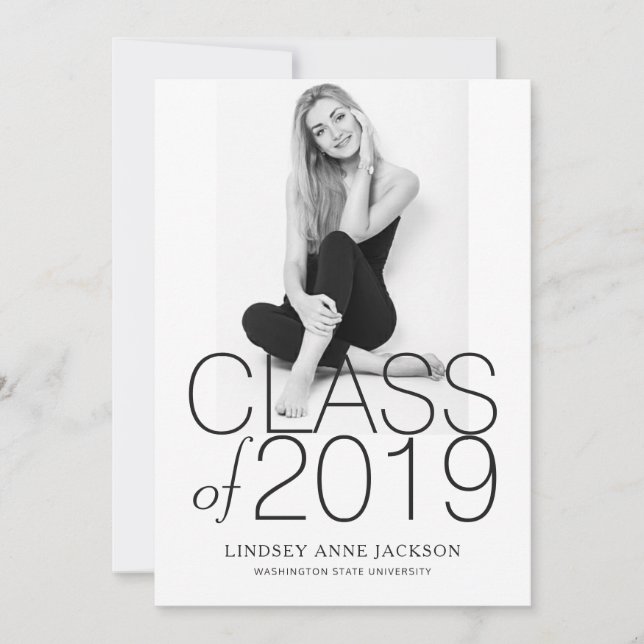 Modern Minimalist Stacked Text Graduation Photo Announcement (Front)