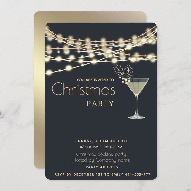Modern minimalist string lights cocktail party   invitation (Front/Back)