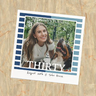 Modern Minimalist Striped 30th Birthday Photo Napkin