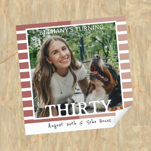 Modern Minimalist Striped 30th Birthday Photo Square Sticker