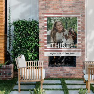 Modern Minimalist Striped 30th Birthday Photo Tapestry