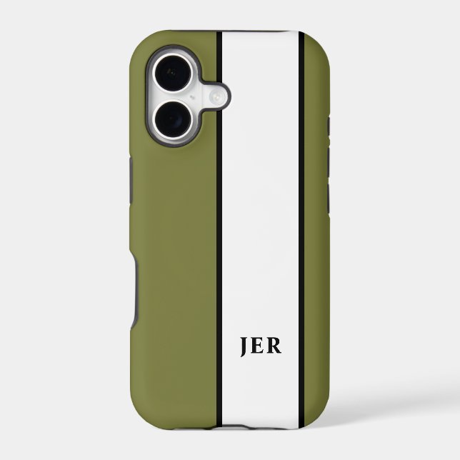 Modern Minimalist Stripes Monogram Initials Green (Back)