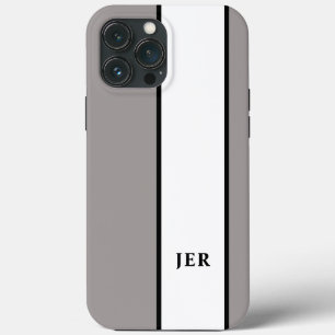 Modern Minimalist Stripes Monogram Initials Grey iPhone 13 Pro Max Case