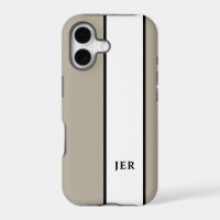 Modern Minimalist Stripes Monogram Initials Taupe