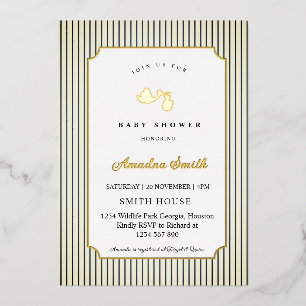Modern & Minimalist Stripes Stork Baby Shower Foil