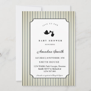 Modern & Minimalist Stripes Stork Baby Shower  Invitation