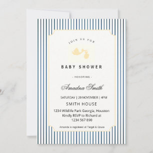 Modern & Minimalist Stripes Stork Baby Shower  Invitation