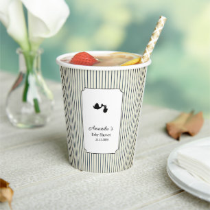 Modern & Minimalist Stripes Stork Baby Shower Paper Cups