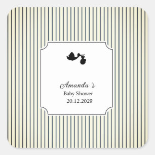 Modern & Minimalist Stripes Stork Baby Shower Square Sticker