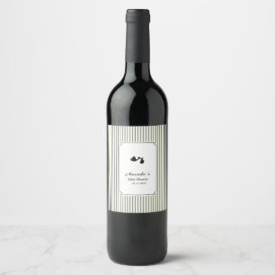 Modern & Minimalist Stripes Stork Baby Shower Wine Label