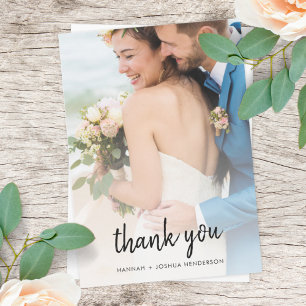 Modern Minimalist Stylish Script Photo Wedding Thank You Card