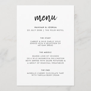 Modern Minimalist Stylish Script Simple Wedding Menu