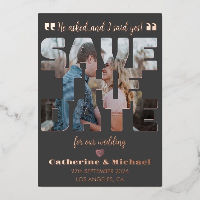 Modern Minimalist Stylish Typography Photo Foil Holiday Card (Front)