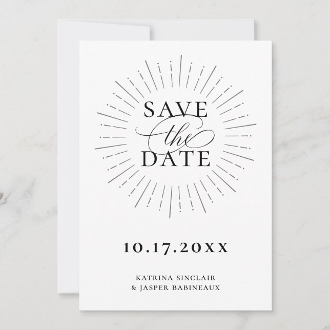 Modern Minimalist Sunburst Save the Date Announcement (Front)