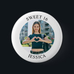 Modern Minimalist Sweet 16 Birthday Circle Photo 6 Cm Round Badge<br><div class="desc">Create your own personalised white border photo round button for your her 16th birthday. Customise the solid white background colour or the black text colour to match your photo. If you change the font type or size, you can fine tune the curvature of the text in small increments. Have fun...</div>