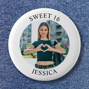 Modern Minimalist Sweet 16 Birthday Circle Photo 6 Cm Round Badge