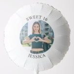 Modern Minimalist Sweet 16 Birthday Circle Photo Balloon<br><div class="desc">Create your own personalised white border photo balloons for your her 16th birthday. Customise the solid white background colour or the black text colour to match your photo. If you change the font type or size, you can fine tune the curvature of the text in small increments. Have fun creating...</div>