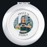 Modern Minimalist Sweet 16 Birthday Circle Photo Compact Mirror<br><div class="desc">Create your own personalised white border round compact mirror for your her 16th birthday. Customise the solid white background colour or the black text colour to match your photo. If you change the font type or size, you can fine tune the curvature of the text in small increments. Have fun...</div>