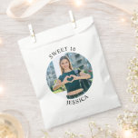 Modern Minimalist Sweet 16 Birthday Circle Photo Favour Bag<br><div class="desc">Create your own personalised white border round photo paper favour bags for your her 16th birthday. Customise the solid white background colour or the black text colour to match your photo. If you change the font type or size, you can fine tune the curvature of the text in small increments....</div>